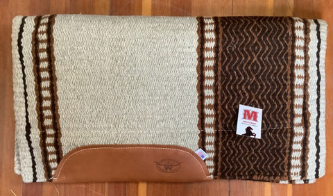 MUSTANG NEW ZEALAND WOOL PAD WITH 100% WOOL BOTTOM, 36" x 34"  Cream/Brown